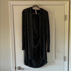 Athleta Marbled Black Cardigan Sweater w Hoodie